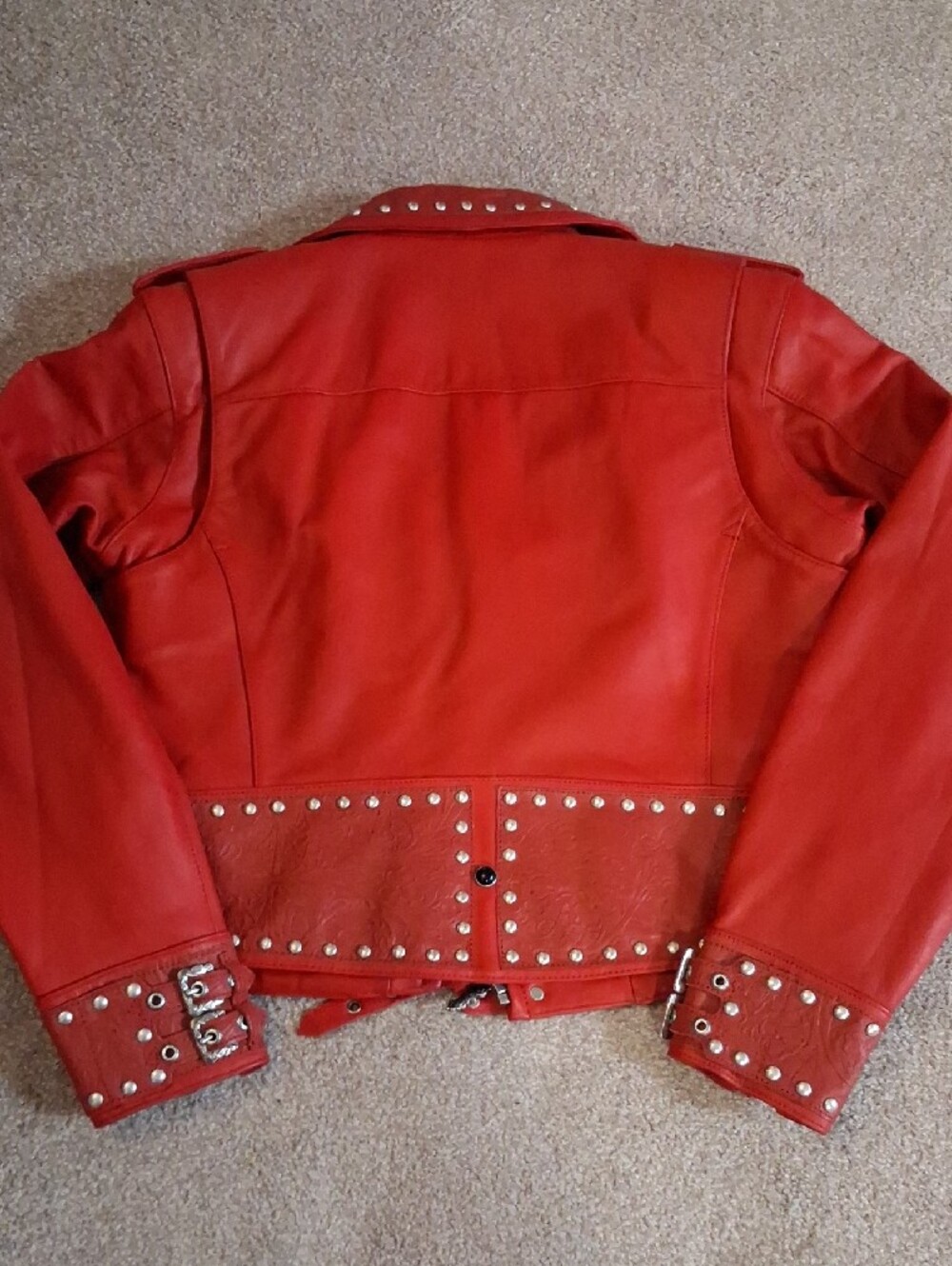 Vintage 2-Piece Harley-Davidson Red Studded Leather Jacket/Pants Set. 2003 (M) - Picture 2 of 16